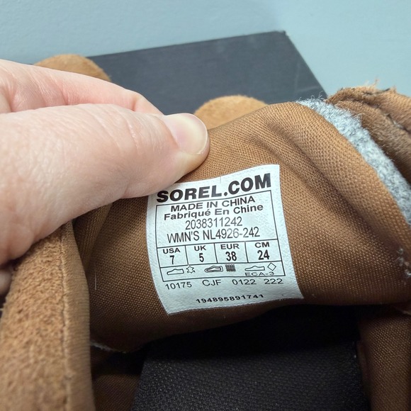 Sorel Evie Brown Suede Grey Felt Lace Up Wedge Ankle Booties Women's 7 - Picture 8 of 9